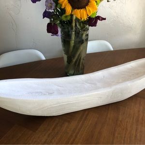 Oblong white wooden tray with decorative balls